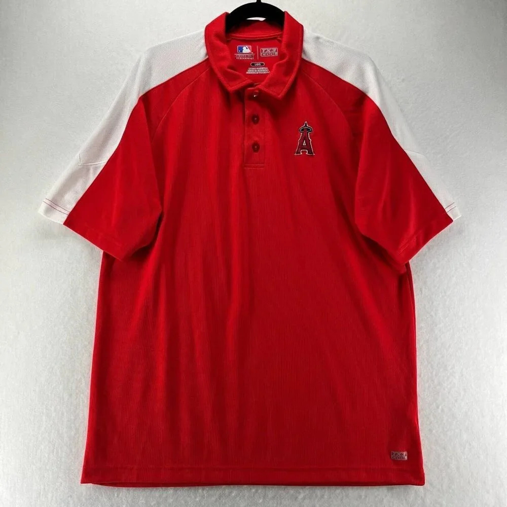 TX3 Cool Shirt Mens Size L Los Angeles of Anaheim Angels MLB Baseball Polo  Red